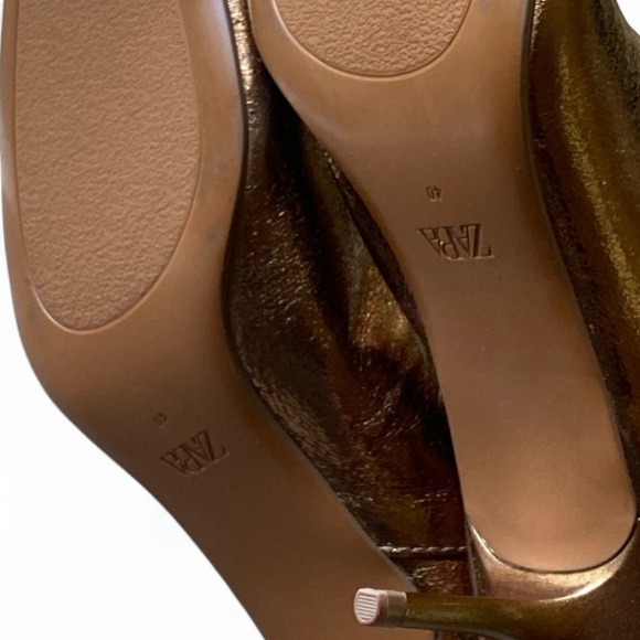 Zara Metallic Golden Bronze Kitten Heel Boots Almond Toe Y2K Size US9 EU40 NWT - Picture 14 of 16